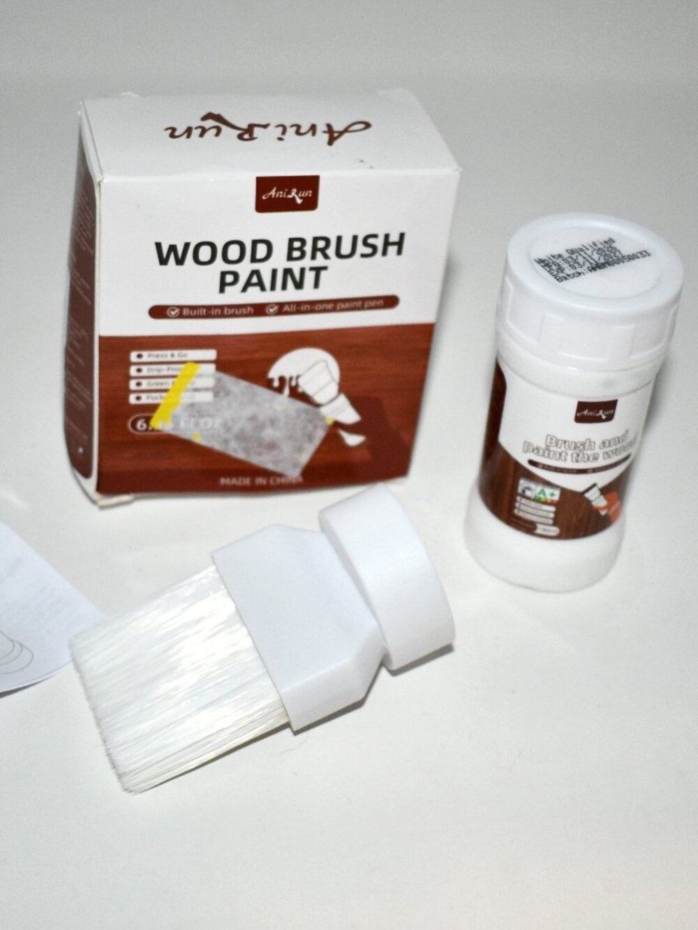AniRun Wood Brush Paint Pen White 6.7 oz Furniture Cabinet Touch Up Paint Kit  D